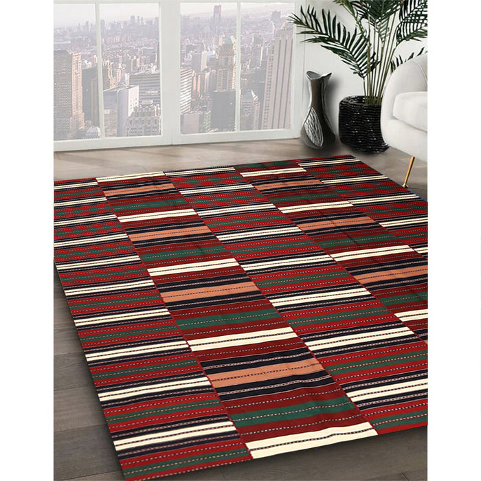 Contemporary Wine Red Oriental Rug in Family Room, con1259