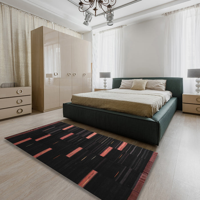 Contemporary Burgundy Brown Modern Rug in a Bedroom, con1266