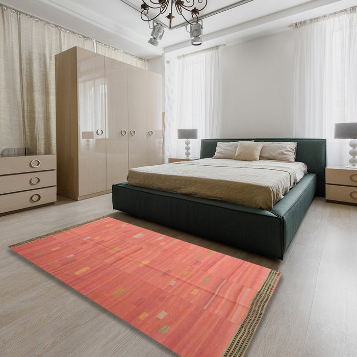 Machine Washable Contemporary Orange Rug in a Bedroom, wshcon1267