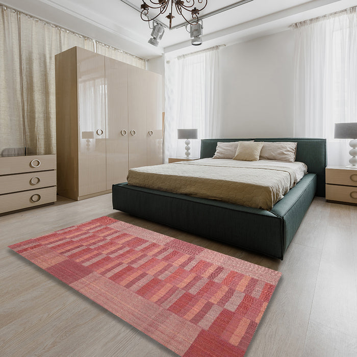 Contemporary Red Modern Rug in a Bedroom, con1269