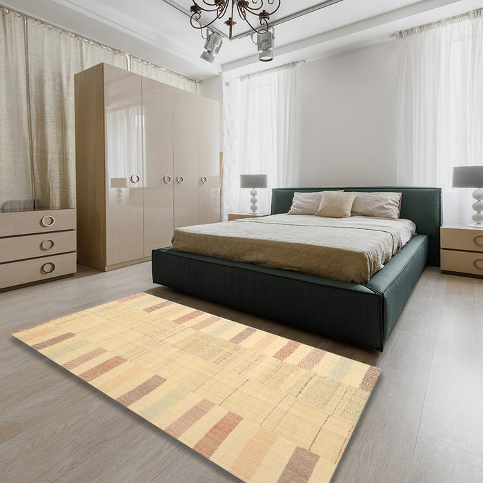 Machine Washable Contemporary Brown Gold Rug in a Bedroom, wshcon1270