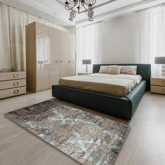 Contemporary Gunmetal Gray Modern Rug in a Bedroom, con1272