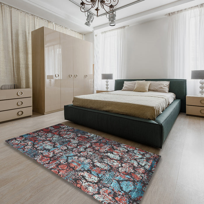 Contemporary Dark Brown Modern Rug in a Bedroom, con1273