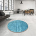 Round Machine Washable Contemporary Blue Ivy Blue Rug in a Office, wshcon1276