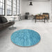 Round Contemporary Blue Ivy Blue Persian Rug in a Office, con1276