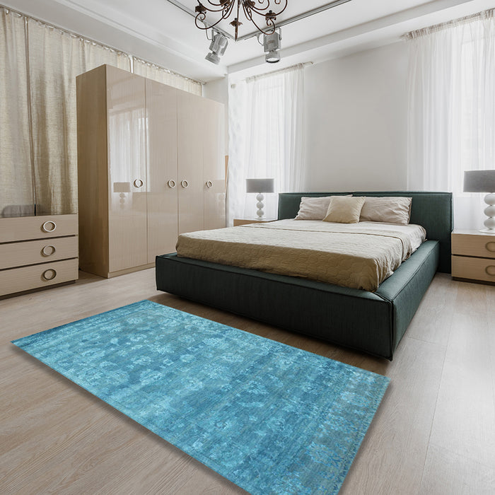 Machine Washable Contemporary Blue Ivy Blue Rug in a Bedroom, wshcon1276