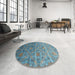 Round Contemporary Deep Turquoise Green Modern Rug in a Office, con1278