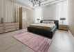 Contemporary Rose Pink or Pink Rose Pink Modern Rug in a Bedroom, con1279