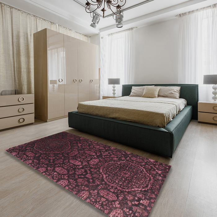 Machine Washable Contemporary Purple Lily Purple Rug in a Bedroom, wshcon1280