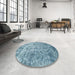 Round Contemporary Steel Blue Modern Rug in a Office, con1281