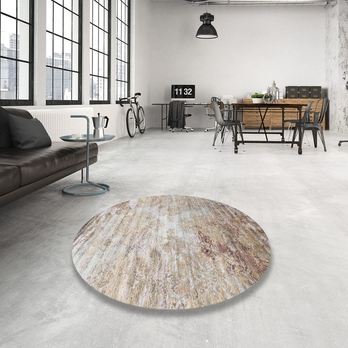 Round Machine Washable Contemporary Pale Silver Gray Rug in a Office, wshcon1282