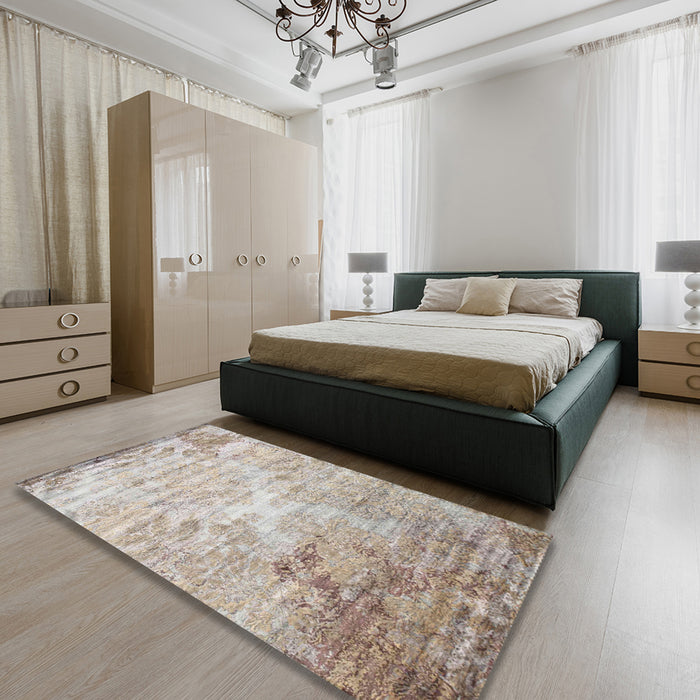 Contemporary Pale Silver Gray Modern Rug in a Bedroom, con1282