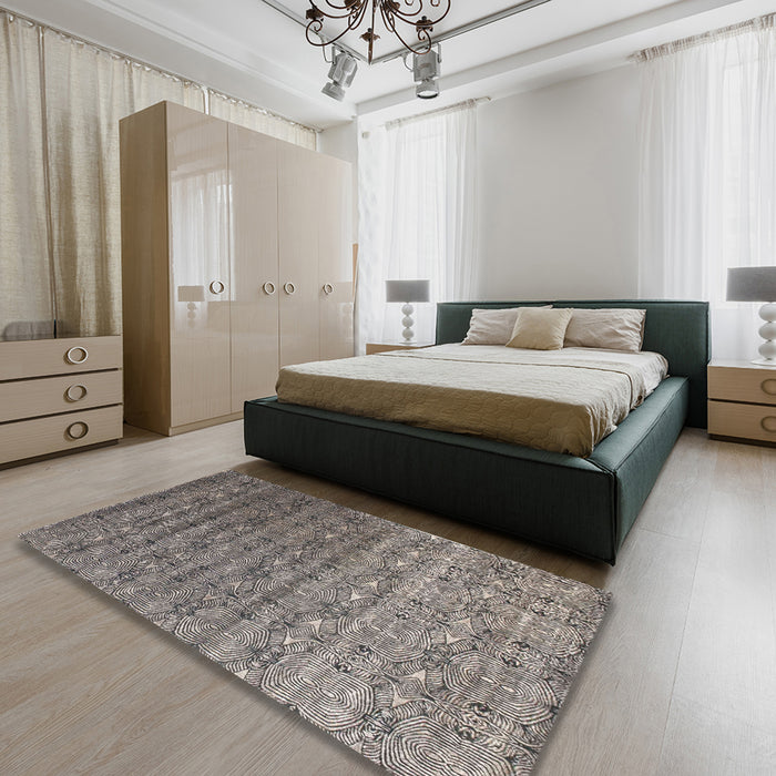 Contemporary Gray Modern Rug in a Bedroom, con1283