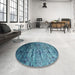 Round Contemporary Blue Modern Rug in a Office, con1287