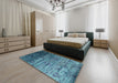 Contemporary Blue Modern Rug in a Bedroom, con1287