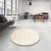 Round Contemporary Blanched Almond Beige Solid Rug in a Office, con1289