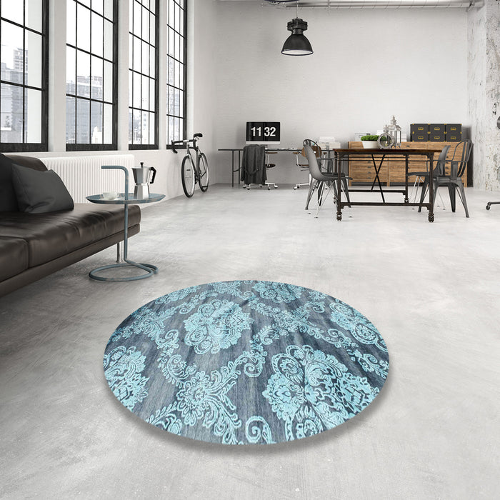 Round Contemporary Steel Blue Modern Rug in a Office, con1290