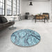 Round Contemporary Steel Blue Modern Rug in a Office, con1290