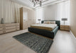 Contemporary Charcoal Black Persian Rug in a Bedroom, con1291