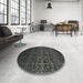 Round Machine Washable Contemporary Charcoal Black Rug in a Office, wshcon1291