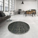 Round Contemporary Charcoal Black Persian Rug in a Office, con1291