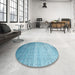 Round Contemporary Blue Modern Rug in a Office, con1294