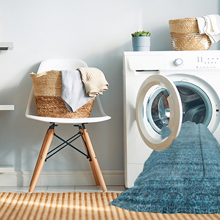 Machine Washable Contemporary Diamond Blue Rug in a Washing Machine, wshcon1294