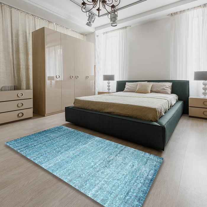 Machine Washable Contemporary Diamond Blue Rug in a Bedroom, wshcon1294