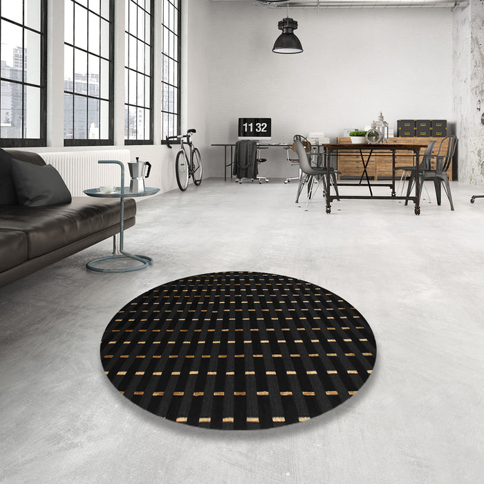 Round Contemporary Black Modern Rug in a Office, con1295