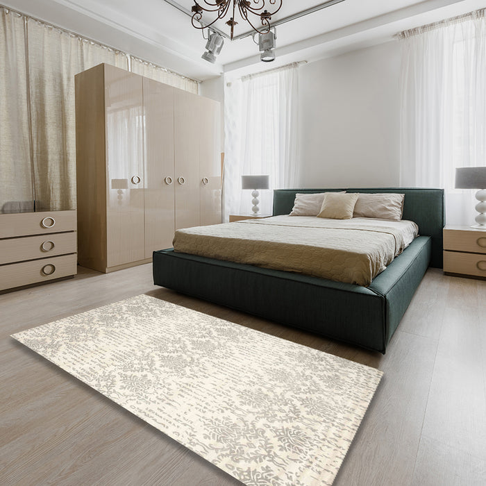 Machine Washable Contemporary Blanched Almond Beige Rug in a Bedroom, wshcon1296
