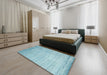 Contemporary Blue Green Modern Rug in a Bedroom, con1300