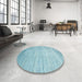 Round Contemporary Blue Green Modern Rug in a Office, con1300