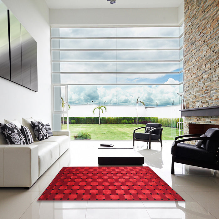 Square Machine Washable Contemporary Saffron Red Rug in a Living Room, wshcon1303