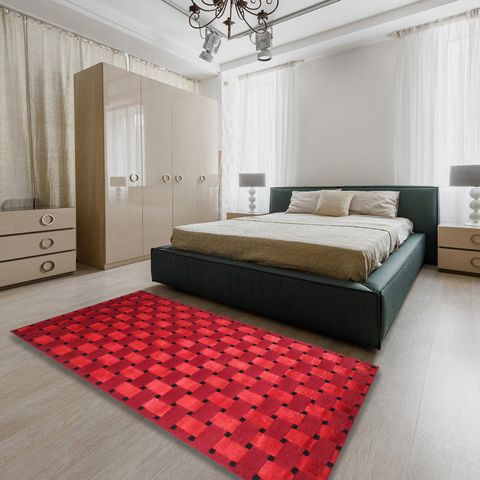 Contemporary Saffron Red Modern Rug in a Bedroom, con1303