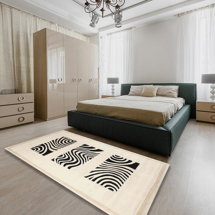 Contemporary Wheat Beige Solid Rug in a Bedroom, con1304