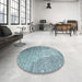 Round Contemporary Blue Modern Rug in a Office, con1306