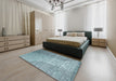 Contemporary Blue Modern Rug in a Bedroom, con1306