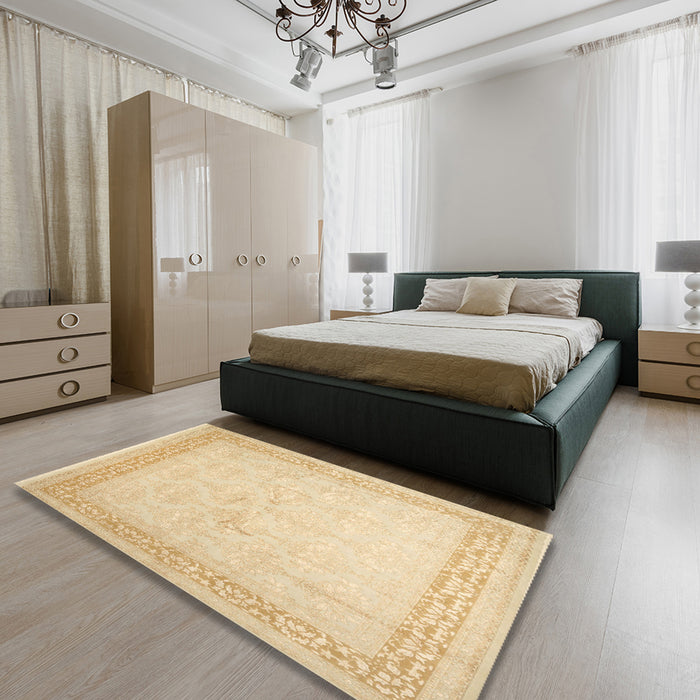 Machine Washable Contemporary Brown Gold Rug in a Bedroom, wshcon1308