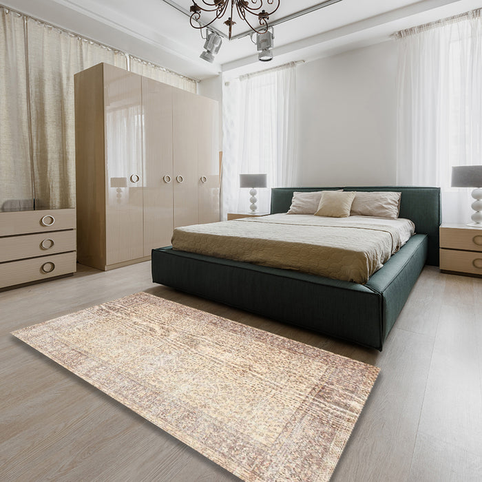 Contemporary Navajo White Gold Modern Rug in a Bedroom, con1311