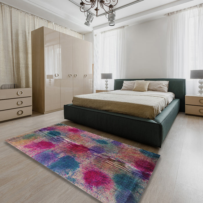 Machine Washable Contemporary Dark Raspberry Purple Rug in a Bedroom, wshcon1316