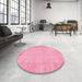 Round Machine Washable Contemporary Dark Hot Pink Rug in a Office, wshcon1318