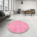 Round Contemporary Dark Hot Pink Modern Rug in a Office, con1318