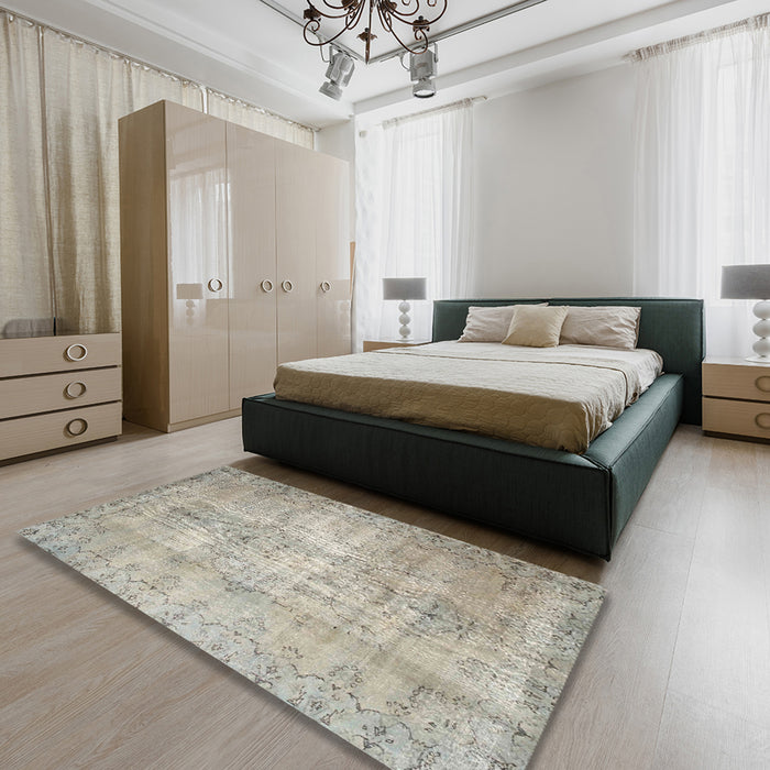 Contemporary Brown Modern Rug in a Bedroom, con1319