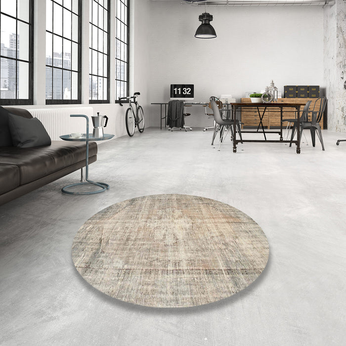 Round Machine Washable Contemporary Desert Sand Beige Rug in a Office, wshcon1320