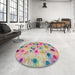 Round Contemporary Tulip Pink Modern Rug in a Office, con1321