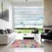 Square Machine Washable Contemporary Tulip Pink Rug in a Living Room, wshcon1321