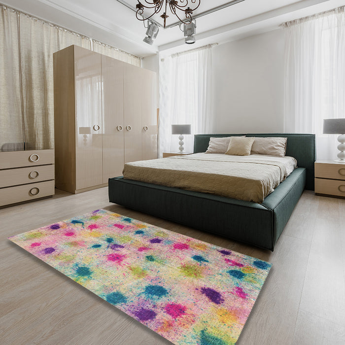 Machine Washable Contemporary Tulip Pink Rug in a Bedroom, wshcon1321