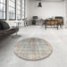 Round Contemporary Khaki Green Modern Rug in a Office, con1324