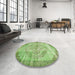 Round Contemporary Yellow Green Modern Rug in a Office, con1327