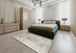 Contemporary Tan Brown Gold Modern Rug in a Bedroom, con1329